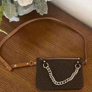 MICHAEL Michael Kors Brown Belt Bag with Gold Chain